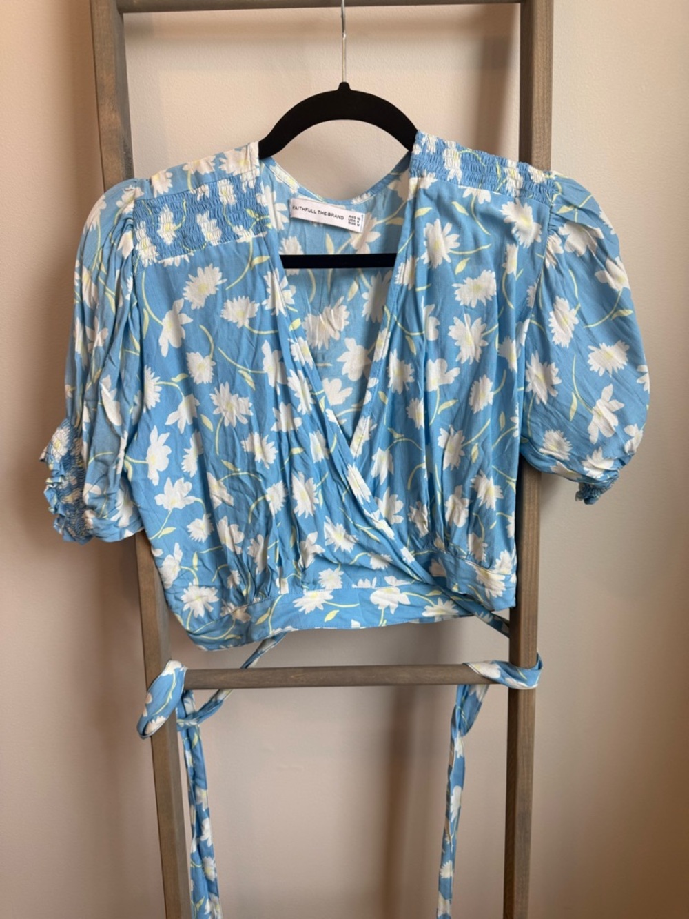 Faithfull the Brand Blue Daisy Wrap Crop Top